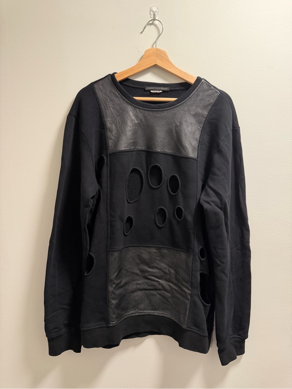 Daniele Alessandrini Black Crewneck Sweater with Cutout & Mesh Panels